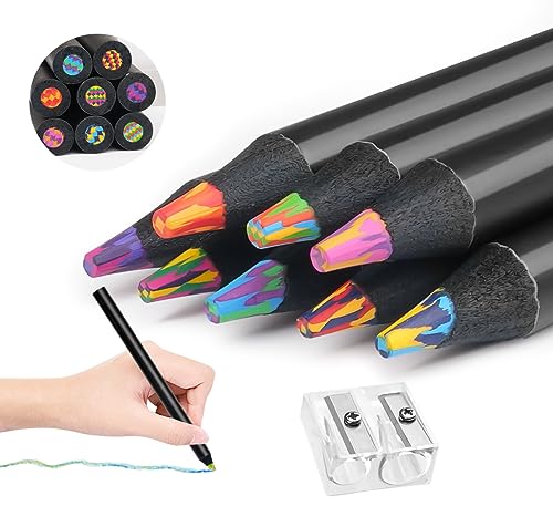 Rainbow Pencils, 8 PCS Colouring Pencils for Children with Pencil Sharpener, Jumbo Mixed Core Coloured Pencils, Wooden Assorted Colours Colouring Pencils For Drawing Stationery, Coloring, Sketching