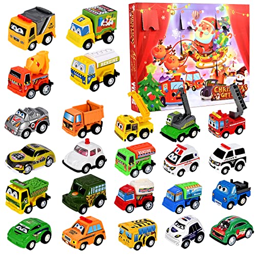 GOLDGE Christmas Advent Calendar 2022, Advent Calendar Children with 24 Days Countdown Pulls Back Cars Toy Christmas Countdown Calendar Blind Box Gift for Kids Boys and Girls
