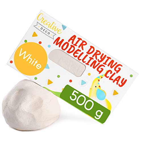 Creative Deco Air Dry Clay | 500g White Clay | Air Drying Clay Perfect Modelling Clay for Kids, Adult, Teenagers and Artist in Craft & DIY Projects | Self-Hardening & Non-Sticking Polymer Clay