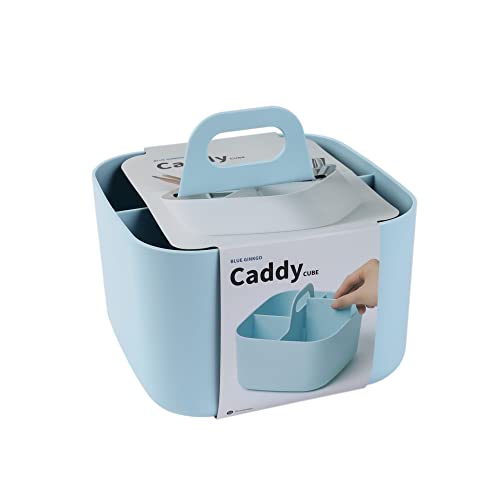 BLUE GINKGO Multipurpose Caddy Organizer - Stackable Plastic Caddy with Handle | Cleaning Caddy, Craft Tote, Desk Caddy, Art Organizers and Storage, Makeup Caddy (Square) – Blue