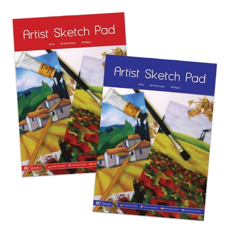 2 Packs of A4 Sketchbook Drawing Paper - Sketch Pad Kids Coloring Book and Art Paper - Easy to Use Doodle Pad with 80 GSM 60 Sheets Each