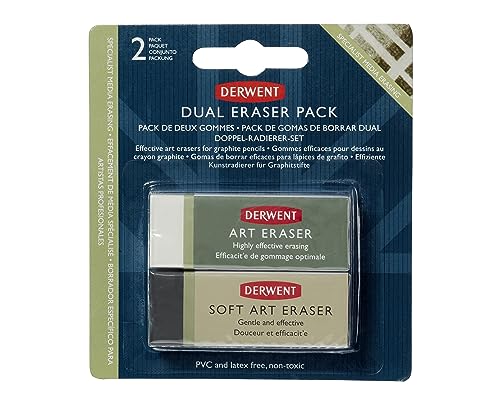 Derwent Art Eraser and Soft Art Eraser, Blister Pack, Professional Quality, 2301963, Multicolor, Set Of 2