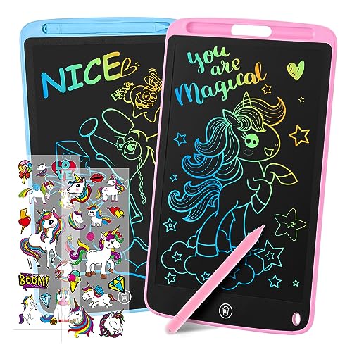 cimetech 2 Pack LCD Writing Tablet, 10 Inch Colorful Doodle Board Drawing Tablet for Kids, Learning Educational Toys Gifts for 3 4 5 6 Years Old Boys Girls Toddlers, Free Animal Cartoon Stickers