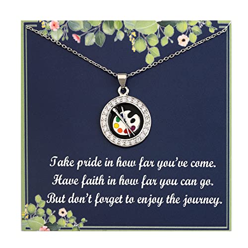 ENSIANTH Artist Paint Palette Necklace Colorful Painters Jewelry Paint Brush Charm Necklace Future Artist Gifts for Art Teacher (Palette NC TAKE-CARD)