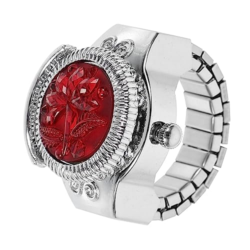 Hemobllo Finger Ring Watch - Men Women Finger Watch Elastic Band Rose Designed Quartz Ring Watches Round Dial Finger Watches (Red)