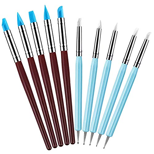 Yasmous 10Pcs Clay Sculpting Tools Set Silicone Clay Modelling Tools Polymer Clay Tools for Pottery Sculpture Cake Fondant Decoration, blue