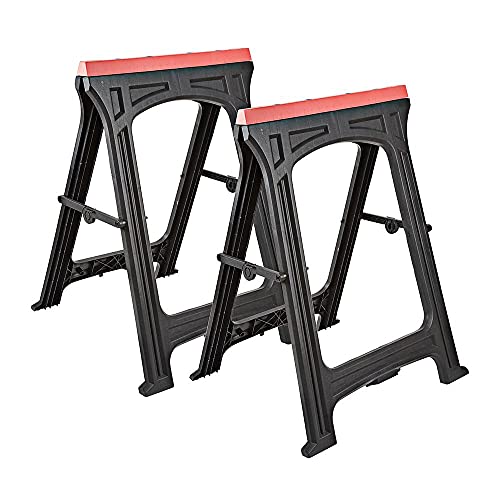 Trueshopping Folding Sawhorse Work Bench - Heavy Duty DIY Trestle, Twin Pack, 300kg Max. Load, Durable Polypropylene