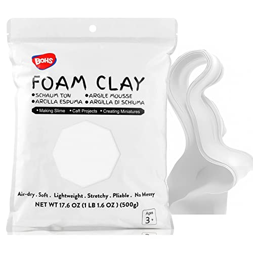 BOHS White Modeling Foam Clay- Air Dry, Squishy,Pliable - Molding Clay for Adult Arts & Crafts Project,Fake Bake,Cosplay,Slime Supplies,1.1Lbs/500G