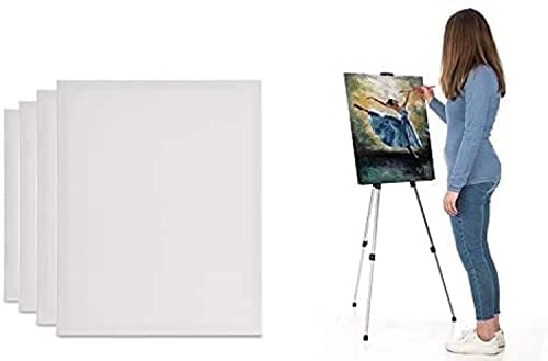 Set of 4 Blank Stretched Canvas On Square 20cm X 20cm (8” X 8”) Wooden Frames- Ideal for Painting & Decorating, Suitable for Both Oil and Acrylic Paints, Can Be Used by All Ages.