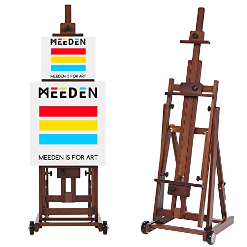 MEEDEN Studio H-Frame Easel -Adjustable Beech Wood Studio Art Easel, Painting Floor Easel Stand, Movable and Tilting Flat Available, Holds Canvas Art up to 77",Walnut