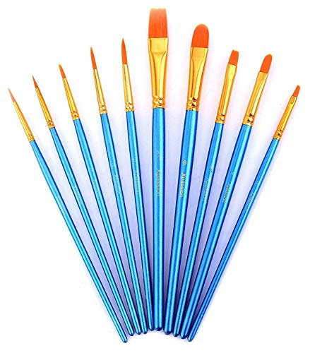 Zhu Ting Paint Brushes, 10pcs Paint Brush Set for Watercolor/Oil/Acrylic/Crafts/Rock & Face Painting(Blue)