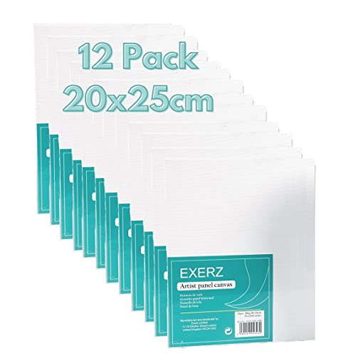 Exerz 20x25cm Canvas Panels 12pcs 280GSM/ Artist Canvas Board 100% Cotton 0.3cm Thinkness/ Blank/ Triple Primed/ Acid Free/ Medium Grain