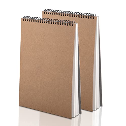 CYH 2 Pack Sketchbook A4 Sketch Pad, Spiral Art Sketch Book 60 Page/ 30 Sheets, 150gsm Hardback Kraft Cover Sketch Drawing Pad Art Book for Kids Adults Artist Paper Drawing Pad