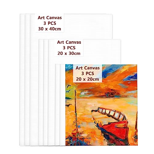 Koncci Canvas Panels Set-9 Packs (20x20,20x30,30x40), Art Canvases for Acrylic Painting, Artist Blank Canvas Cardboard, 100% Cotton for Oil Paint & Wet Art Media Artwork School