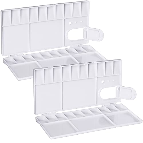 Prmape 2 Pcs Paint Palette with 25 Wells, 7.8 * 3.9-inch Watercolour Mixing Palette, Portable Folding Paint Palette for Kids and Adults to Create DIY Craft Professional Art Painting