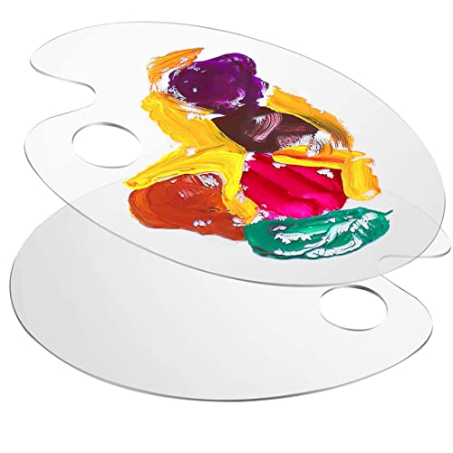 2PCS Clear Acrylic Paint Palette, Clear Oval Non-Stick Oil Paint Palette for Watercolor,Oil Painting, Art Paint Tray with Thumb Hole and Protective film for DIY Art Craft Painting (30 x 20 cm)