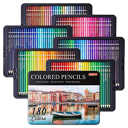 Shuttle Art 180 Colouring Pencils, Soft Core Coloured Pencils Set with 4 Sharpeners, Professional Colour Pencils for Artists Kids Adults Colouring Sketching and Drawing