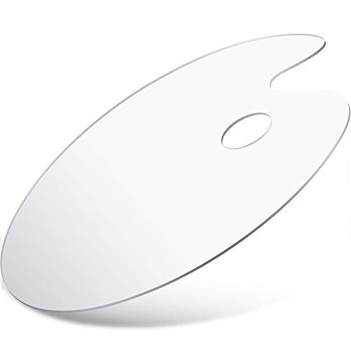 Clear Acrylic Paint Palette Oval Shaped Artist Painting Palette Non-Stick Oil Paint Palette with Thumb Hole and Protective Brown Paper for DIY Art Craft Painting (30 x 20 cm)