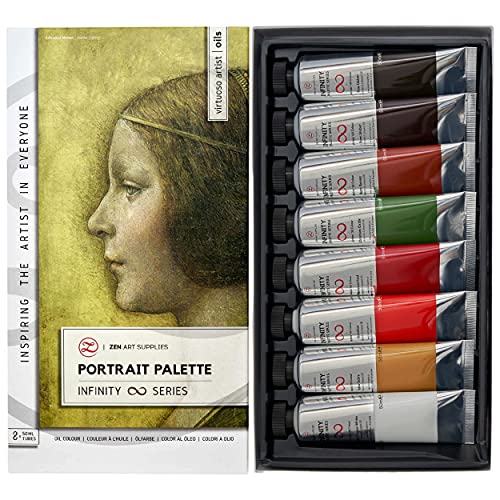 Portrait Oil Paint Set for Artists - 8 x 50ml Large Tubes - Non-Toxic Artist Oil Paints. Lightfast Oil Colours with High Pigmentation and Creamy Texture - Portrait Palette by ZenART
