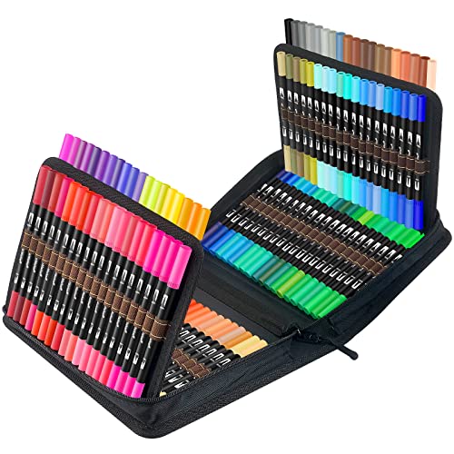 Halobios Colouring Pens, 120 Fineliner Felt Tip Pens Art Markers for Adults Kids Artist Beginner, Dual Tip Brush Marker Pens for Drawing Sketching Adult Colouring Books Bullet Journal Calligraph
