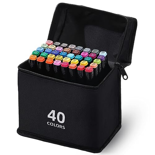 RiyaNed Permanent Marker Set,40 Colouring Pens for Adults Double-Headed Art Sketch Marker, Art Design Colouring Pens Markers for Children's Drawing, Sketching, Coloring, Underline,Graffiti