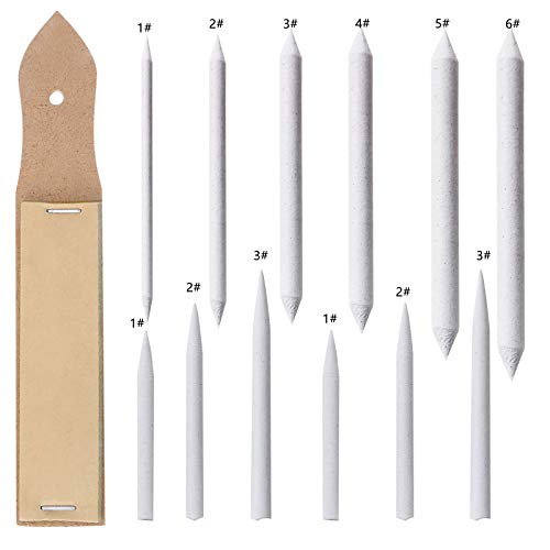 BEHAHAI 13 PCS Art Blenders, 12 Paper Blending Stumps and Tortillions Set Sketch Drawing Accessories Art Graphite Blender Stick Tortillions Sandpaper Pencil Pointer with 1 Sandpaper Pencil Sharpener