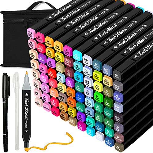AOMEES Permanent Art Markers Set, 80 Colors Graphic Marker Pen Dual Tip for Drawing Coloring Highlighting