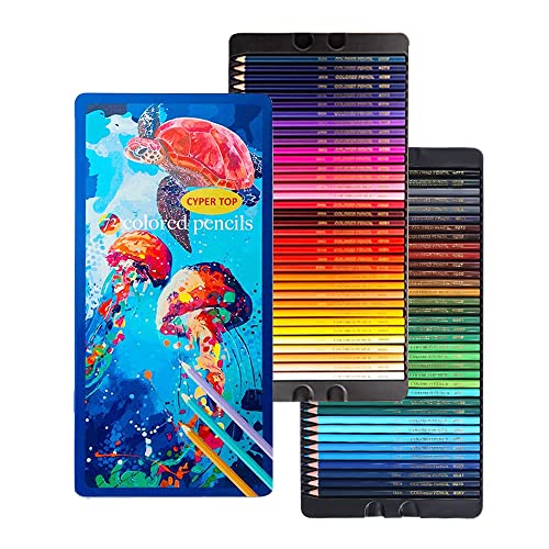 CYPER TOP 72 Colored Pencils Set, Professional Drawing Pencils for Artists, Kids and Adults Coloring Books, Soft Wax-Based Cores and Vibrant Colors for Shading and Sketching