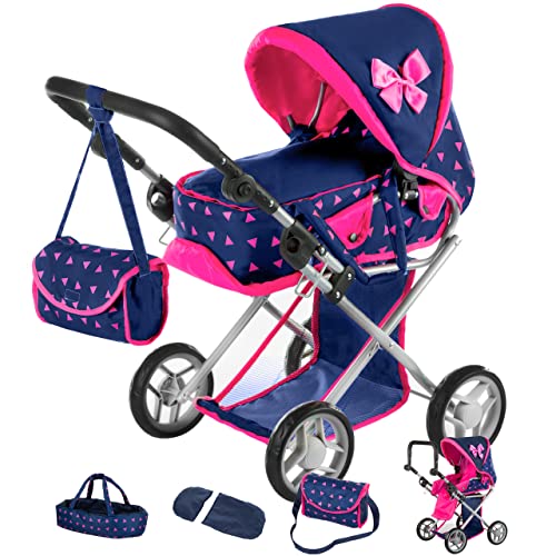 Kinderplay Dolls Pram | 3-in-1 Toy Pram | Baby Doll Pram - Toy Pushchair | Dolls Buggy | Dolls Pushchair | Doll Stroller with Adjustable Handle (36.5-64 cm), model KP0200T