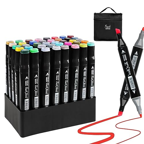 Funnasting Graphic Marker Pen, Permanent Marker Pens 40 Colors Alcohol Sketch Marker Dual Tip Art Marker Set for Design, Drawing, Colouring, Highlighting, Underlining