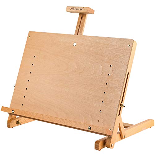 MEEDEN Large Drawing Board Easel, Solid Beech Wooden Tabletop H-Frame Adjustable Easel Artist Drawing & Sketching Board for Artists, Teens & Painters, Holds Canvas up to 23"