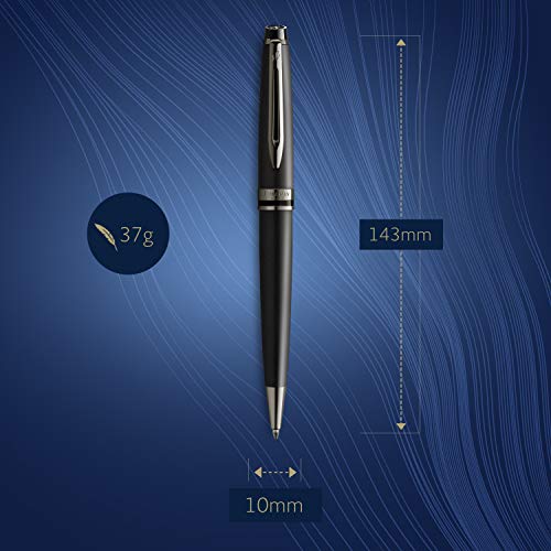 Waterman Expert Ballpoint Pen | Metallic Black Lacquer with Ruthenium Trim | Medium Point | Blue Ink | With Gift Box
