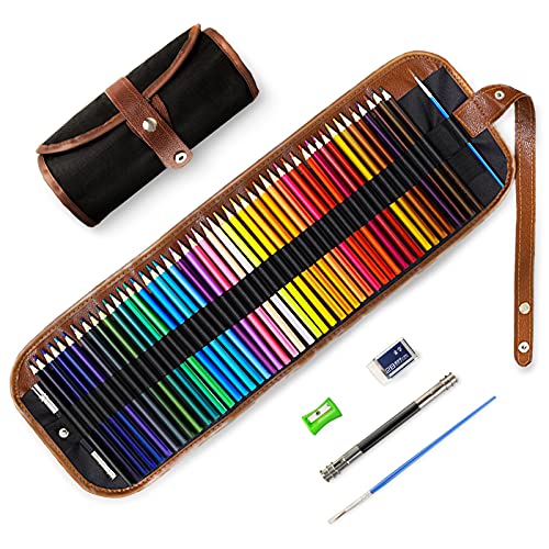 TOYESS 48 Professional Colouring Pencils Set with Portable Canvas Pencil Wrap Case, Wood-Free Coloured Pencils with Roll Up Canvas Pouch Package for Adults Colouring Books and Children Sketching