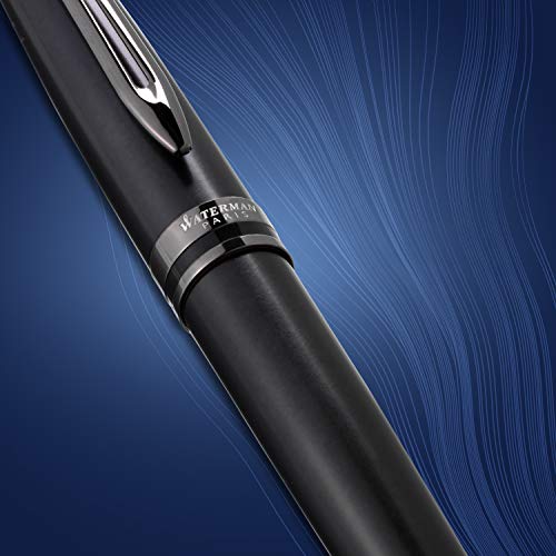 Waterman Expert Ballpoint Pen | Metallic Black Lacquer with Ruthenium Trim | Medium Point | Blue Ink | With Gift Box