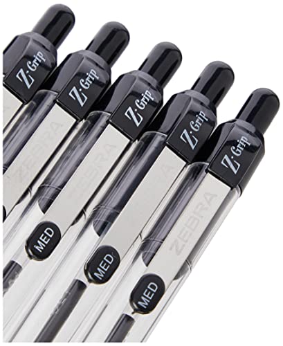 ZEBRA Pen Z Grip Black Pens Ballpoint, Smooth & Funky ZEBRA Pens With Pocket Clip- 10pk,packaging may vary