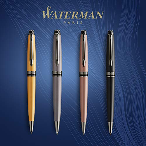 Waterman Expert Ballpoint Pen | Metallic Black Lacquer with Ruthenium Trim | Medium Point | Blue Ink | With Gift Box