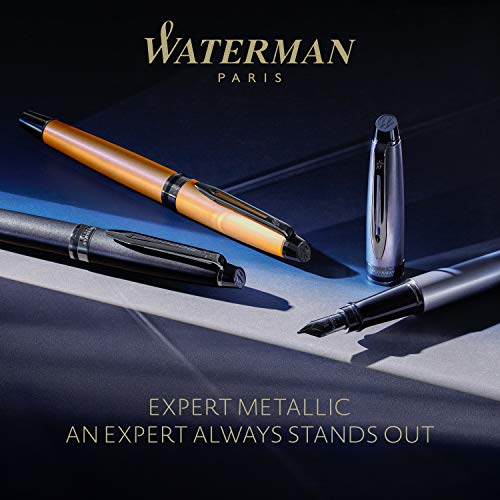 Waterman Expert Ballpoint Pen | Metallic Black Lacquer with Ruthenium Trim | Medium Point | Blue Ink | With Gift Box