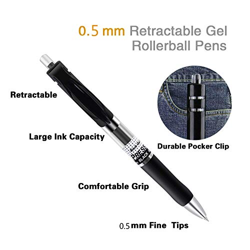 Reaeonat Gel Pens, Retractable Rollerball Pens Black ink Smooth Pens for Adult Writing Note Taking School & Office Supply, Pack of 18