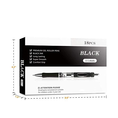 Reaeonat Gel Pens, Retractable Rollerball Pens Black ink Smooth Pens for Adult Writing Note Taking School & Office Supply, Pack of 18