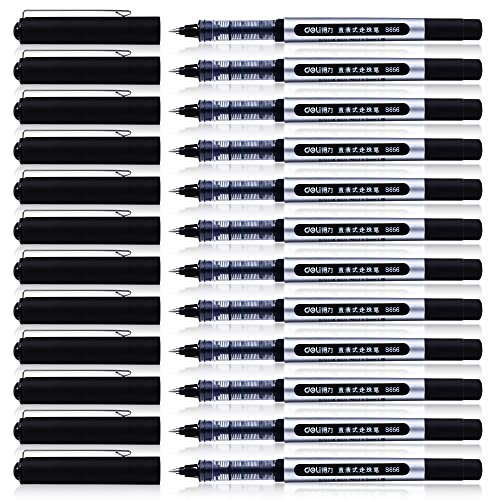 Liquid Ink Rollerball Pens, 12 Pack 0.5mm Stick Ballpoint Black Gel Pens for Adult Writing Note Taking School & Office Supplies