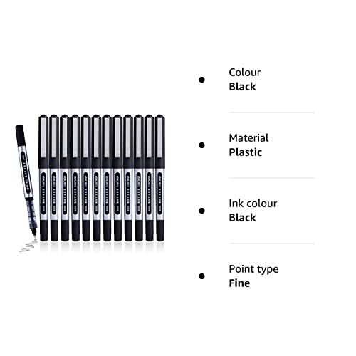 Liquid Ink Rollerball Pens, 12 Pack 0.5mm Stick Ballpoint Black Gel Pens for Adult Writing Note Taking School & Office Supplies