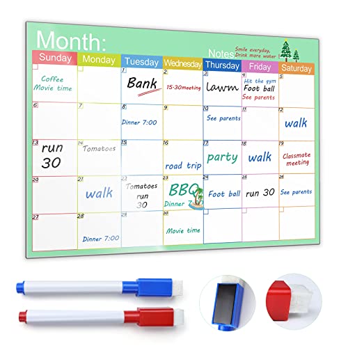 Skaaisont Monthly Planner, Reusable A3 Magnetic Fridge Calendar Whiteboard with 2 Dry Erase Markers, Reminder Notice Board for Adults and Children