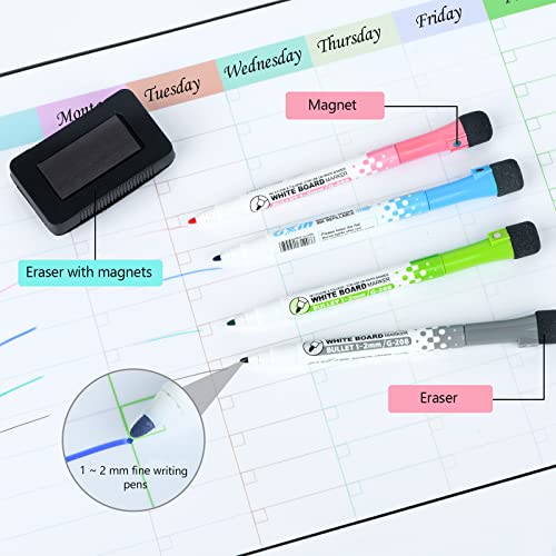 POPRUN Magnetic Weekly Family Planner Whiteboard for Fridge, Chore Chart for Kids and Family, Chores Checklist Board, Dry Wipe Clean Weekly Planning Board for Menu, Memo, to Do List Board, 43 x 28 CM