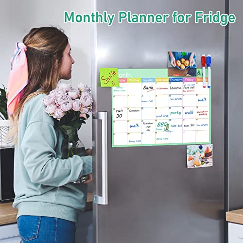 Skaaisont Monthly Planner, Reusable A3 Magnetic Fridge Calendar Whiteboard with 2 Dry Erase Markers, Reminder Notice Board for Adults and Children