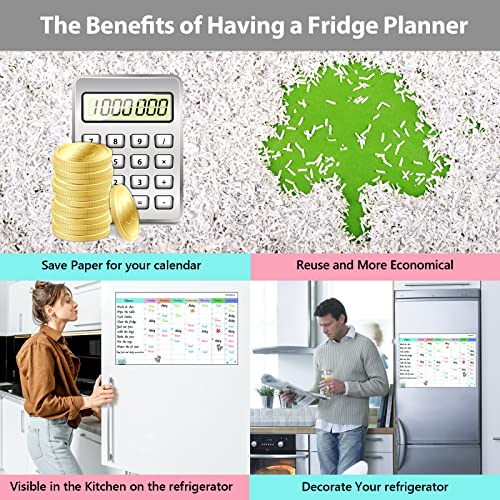 POPRUN Magnetic Weekly Family Planner Whiteboard for Fridge, Chore Chart for Kids and Family, Chores Checklist Board, Dry Wipe Clean Weekly Planning Board for Menu, Memo, to Do List Board, 43 x 28 CM