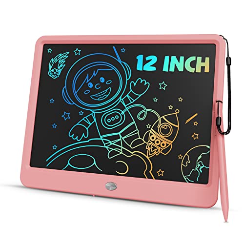 TEKFUN 12inch LCD Writing Tablet for Kids Adults, Erasable Drawing Tablet with Stylus Lanyard Writing Tablet for Office, Education Toys Birthday for 3 4 5 6 7 Girls Boys (Pink)