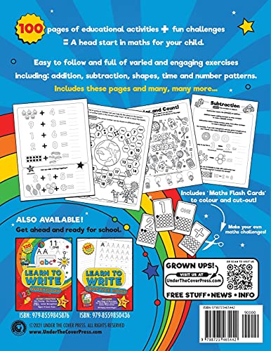 Maths Activity Book: 100 pages of maths activities – Get ahead and ready for school with addition, subtraction, shapes, time and so much more for kids aged 4-6, reception to year 2. (UK Edition)