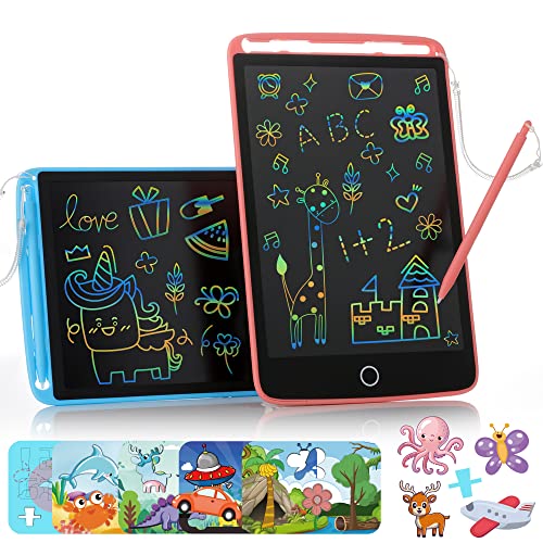 2 Pack LCD Writing Tablet, 10inch Colorful Electronic Drawing Pad Portable Erasable Reusable Doodle Board Learning Educational Toy Gift for Age 3-6 Years Old Kids (Blue/Pink)