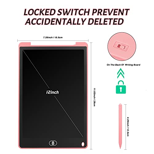 Mamowla LCD Writing Tablet Kids 12 Inch Light Drawing Board Kids Digital Notepad Colorful Digital Ewriter with Lock Function Erasable Electronic Doodle Board for Kids Learning Drawing and Memo,Pink