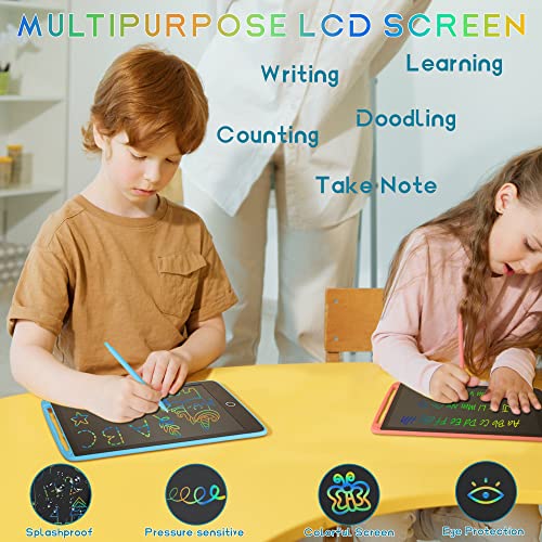 2 Pack LCD Writing Tablet, 10inch Colorful Electronic Drawing Pad Portable Erasable Reusable Doodle Board Learning Educational Toy Gift for Age 3-6 Years Old Kids (Blue/Pink)